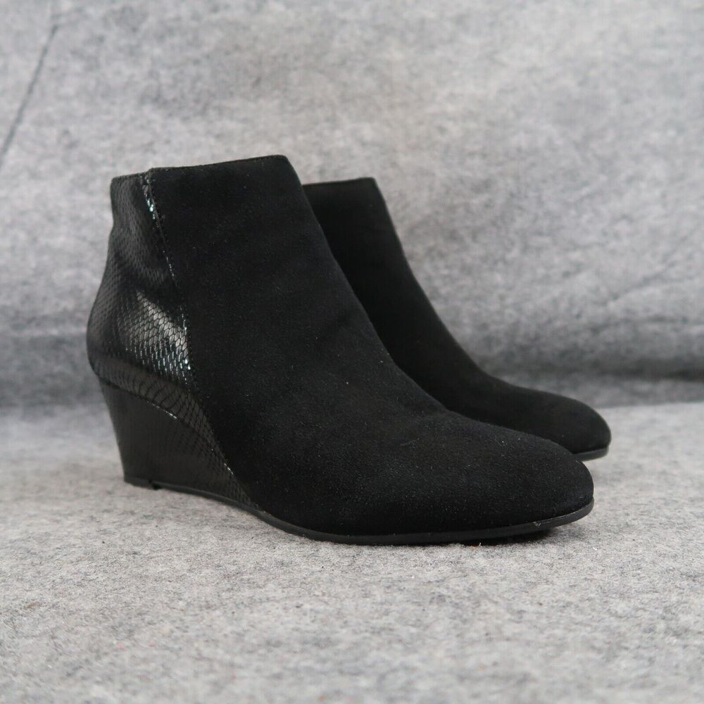 Aquatalia Shoe Women 7.5 Bootie Fashion Wedge Classic Leather Black Judith Snake